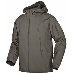 Kelmon Softshelljas voor heren, warme fleece, waterdicht, militair, tactische jas, outdoor, winddicht, functionele jas met meerdere zakken, capuchonjas, voor jagen, wandelen, Donkergrijs, L