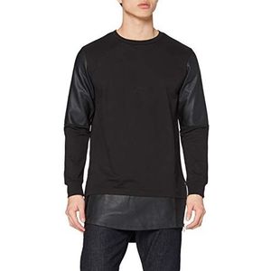 Urban Classics Sweatshirt voor heren, lange rits, imitatieleer, ronde hals, zwart (black/black 17), L