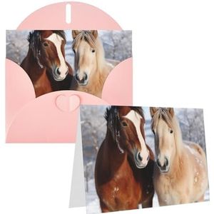 Wenskaarten Twee paarden staande in de sneeuw, bedankkaarten met enveloppen, Happy Birthday-kaart, 10 x 15 cm, minimalistisch ontwerp, bedankbriefjes voor alle gelegenheden, verjaardag, bedankje,