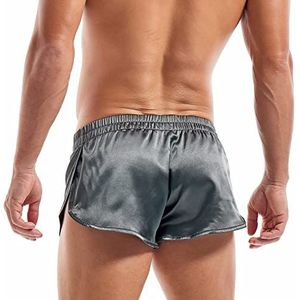 Amy Coulee Satijnen boxershorts voor heren, groot deel, sexy ondergoed, donkergrijs, L