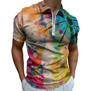 Abstract Tie Dye Patroon Half Zip-up Polo Shirts Voor Mannen Slim Fit Korte Mouw T-shirt Sneldrogende Golf Tops Tees XS