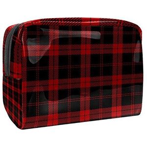 Make-uptas PVC toilettas met ritssluiting waterdichte cosmetische tas met Schotse zwarte en rode tartan voor vrouwen en meisjes