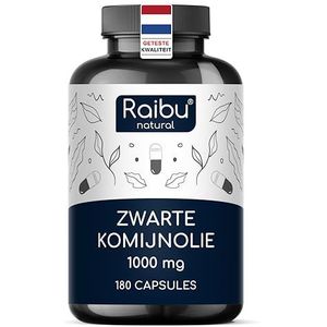Zwarte Komijnolie Capsules - 1000 mg per dag (1× dagelijks) - 6 maanden voorraad - koudgeperst uit Nigella sativa - hoog gehalte aan thymochinon en linolzuur, aangevuld met vitamine E - 180 softgels