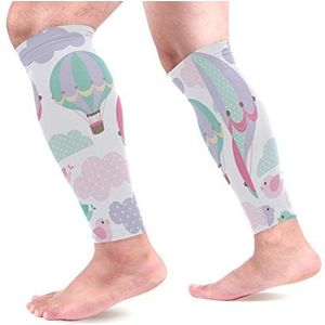 EZIOLY Cartoon luchtballon sport kalf compressie mouwen been compressie sokken kuitbeschermer voor hardlopen, fietsen, moederschap, reizen, verpleegkundigen