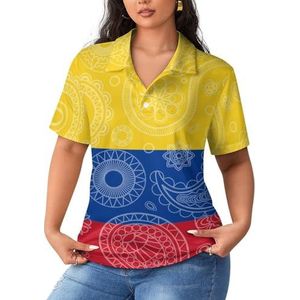 Colombiaanse paisley-vlag dames poloshirts met korte mouwen casual T-shirts met kraag golfshirts sport blouses tops M