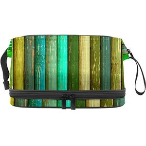 Make-up tas - grote capaciteit reizen cosmetische tas, retro kleurrijke houten strepen, Meerkleurig, 27x15x14 cm/10.6x5.9x5.5 in