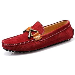 Herenloafers Nubuckleer Driving Loafers Stiksels Details Lichtgewicht comfortabele platte hak Party Slip On (Color : Red, Size : 39 EU)