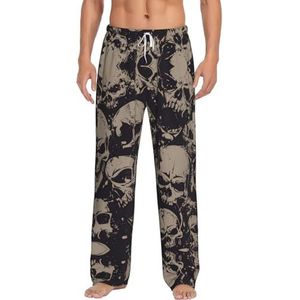 Cool Retro Skull Graphics Mannen Lange Lounge Wear Broek Nachtkleding Pyjama Bottoms Nachtkleding Nachtkleding Met Zakken En Trekkoord, Wit, S