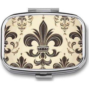 Pillendoosje Fleur-de-Lis en wapenschilden ridder bedrukt rechthoekig medicijndoosje met 2 compartimenten voor portemonnee en reizen