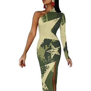 Groene Camouflage Militaire Sterren Dames Halve Mouw Jurk Avondfeest Lange Jurken Cocktail Split Bodycon Jurk S