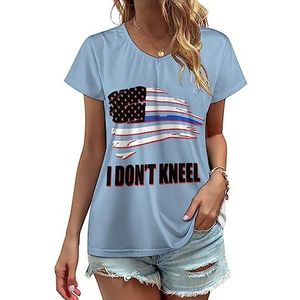I Don't Kneel Blauwe Lijn Vlag Vrouwen V-hals T-shirts Leuke Grafische Korte Mouw Casual Tee Tops 3XL