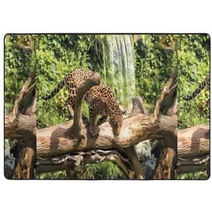 UPIKIT Panther On Tree Trunk Waterval Gezichtsdoek Absorberende Antislip Vloermat 203x148 cm Voor Woonkamer Slaapkamer Yogamat Kruipen Mat