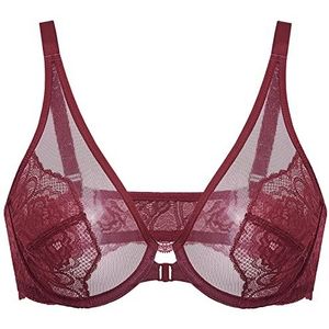 DOBREVA Vrouwen Kant Wired BH Grote Maten Met Voorsluiting Zonder Padding Donkerrood 85B