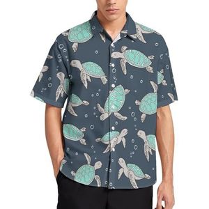 Zeeschildpadden groene zomer herenoverhemden casual korte mouwen button down blouse strand top met zak 4XL