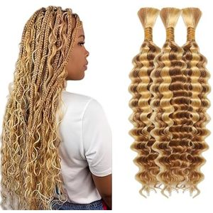 Tuheerst 24 24 24 Inch Deep Wave Bulk hair for Braiding P27/613 Highlight Blonde Menselijk haar 3 Bundles/Pack No Weft Premium Braiding Hair Extensions for Boho Braids With Minimal Tangle