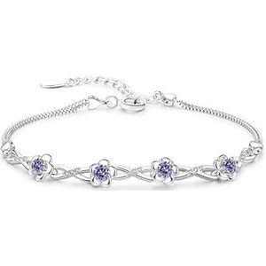 Armbanden 925 Sterling Zilveren Armband Paars Kristal Zirkoon Pruim Armband Compatibel Met Vrouwen Mode Eenvoudige Engagement Wedding Glamour Sieraden Kleding, schoenen en sieraden (Color : Purple)