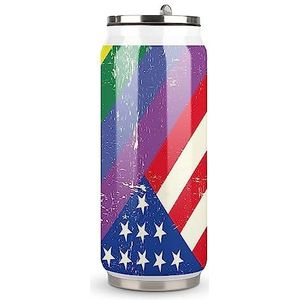 Gemengde homoseksuele vlag met Amerikaanse vlag grappige cola-mok met deksel en rietje, roestvrijstalen beker, reiskoffiekop voor warme koude dranken