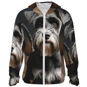 GFLFMXZW Dierlijke schnauzer hond zonwering hoodie vrouwen mannen jas UPF 50+ lange mouw zonneshirt volledige rits rashbescherming, zwart, S