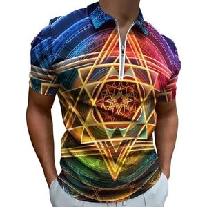 Metatron's Cube met Merkabah Flower of Life Poloshirts met halve rits voor mannen, slim fit T-shirt met korte mouwen, sneldrogend golftops T-shirts XL