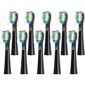 Vervangende tandenborstelkoppen, 10 stuks, compatibel met Bitvae Daily D2 oplaadbare tandenborstel, D2 opzetborstels navullingen, zwart