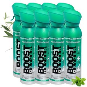 Boost Oxygen - Zuurstof - Natuurlijk, 95% Zuivere Zuurstof - Zuurstoffles voor Concentratie, Recuperatie, Energie, Stemming, Medium - 40L, 8x5L (8x Stuks - 800 Inhaleringen) - Menthol-Eucalyptus