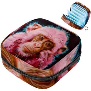 Roze Aap Splash Schilderen Maandverband Opbergtas Draagbare Menstruatie Tas Voor Vrouwen Tiener Meisjes Menstruatie Cup Pouch Nursing Pad Houder