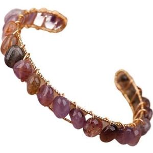 Minerale steen open manchet armband for vrouwen citrien kristal edelsteen chip kralen verstelbare armband sieraden cadeau (Color : Purple Yellow Quartz)