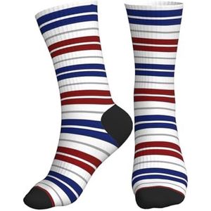 PPHGUT Rood Blauw Wit Grijs Strepen Print Volwassenen Mid Tube Sokken Ademend Sport Running Gym Training Jogging Activiteiten, 2 Zwart-2, One size