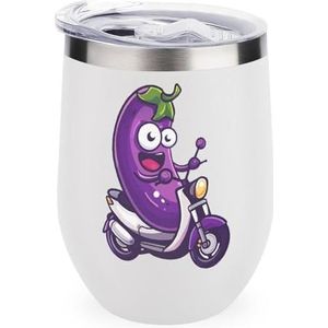 Leuke Aubergine En Motorfiets 12oz Wijn Tumbler Met Deksel Rvs Cup Dubbelwandige Vacuüm Geïsoleerde Koffie Mok