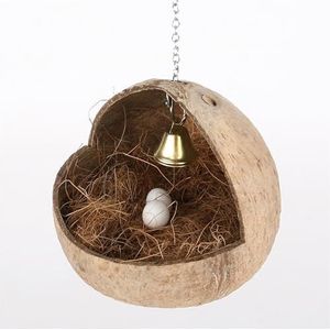 Lifup Natuurlijke Kokosnoot Shell Vogelnest, Hangende Vogels Huis Foknest met Natuurlijke Kokosvezel voor Papegaai, Parkiet, Lovebird Finch Canary, Huisdier kooi habitats Decor Bruin-Kokosvezel