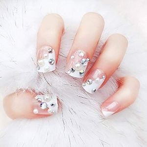 Fairvir Valse Nagels Bling Strass Parel Nagel Nep Nagels Bruiloft Verjaardag Party Acryl Nagels voor Vrouwen en Meisjes