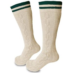 Steigenhöfer Manufaktur Gestreepte lange klederdrachtsokken voor heren en dames van katoen, klederdrachtkousen voor Oktoberfest en andere feestelijkheden, Wiesn uniseks sokken, beige-groen., 39-42 EU