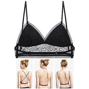 Low Back Bra for Backless Dress, Starry Bra - Low Back Wireless Lifting Lace Bra, Small Chest Bra, Small Chest Bras for Women (M,Black)