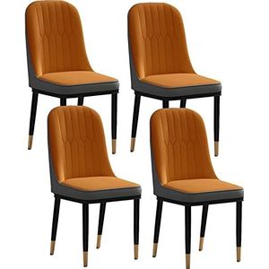 GEIRONV Moderne PU lederen stoelen set van 4, hoge rugleuning gewatteerde zachte zitting keukenstoelen for lounge eetkamer slaapkamer met metalen stoelpoten Eetstoelen (Color : Light Gray, Size : 4p