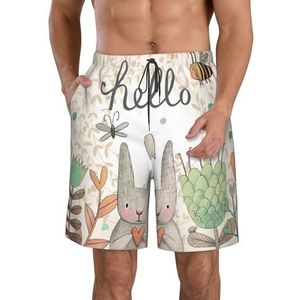 Biljart Print Heren Zwemplank Shorts Zwembroek Trunks Badmode Sneldrogende Surfen Strand Essentiële Zomer, Schattig Konijn Vlinder en Bloemen, XXL