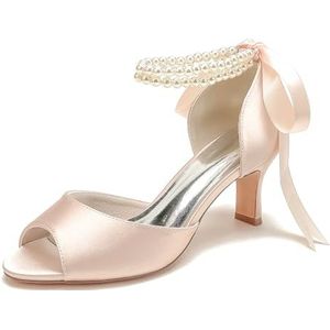 EICOFF Damespumps met Hoge Hakken Open Tenen Vrouwen Bruids Parels Enkelriem Sandalen voor Werk Kantoor Bruiloft Dansen,Champagne,36 EU