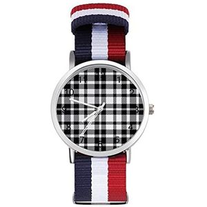 Zwart Wit Buffalo Plaid Print Automatisch Horloge Voor Mannen Vrouwen Mode Quartz Horloge Armband Polshorloge voor Thuiskantoor