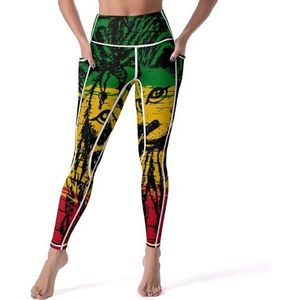 Jamaica Lion Rastafari yogabroek voor dames, hoge taille, buikcontrole, workout, hardlopen, leggings, XL