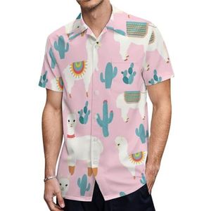 Alpaca lama en cactus heren shirts met korte mouwen casual button-down tops T-shirts Hawaiiaanse strand T-shirts 3XL