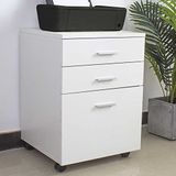 BAKAJI Mobiele commode voor bureau, printerkast van MDF-hout met 3 laden en 4 wielen, modern design, meubels voor thuis, kantoor, afmetingen 46,5 x 45 x 64 cm (wit)