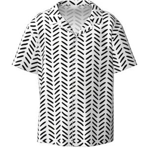 OdDdot Zwart en wit patroonprint herenoverhemden atletisch slim fit korte mouw casual zakelijk overhemd met knopen, Zwart, S