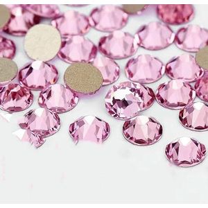 2088 DIY kristal nageldecoraties zonder hotfix, 8 grote en 8 kleine strass steentjes, platte achterkant, plaknagels voor nagelkunst, lichtroze, SS10-1440 stuks