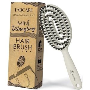 FABCARE Mini-haarborstel met wildzwijnharen, spiraalontwarrer, dubbele vering, professioneel styling- en verzorgingstool, compact en draagbaar ontwerp, ideaal voor dagelijks gebruik (beige)