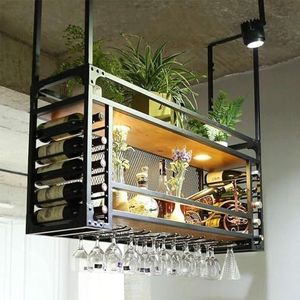 Wijnrekken Hangend wijnrek met verlichting, metalen plafondflessenrek, vintage display-wijnopslaghouder met glaswerkglasplank Decoratieplank (Size : 120x30cm)