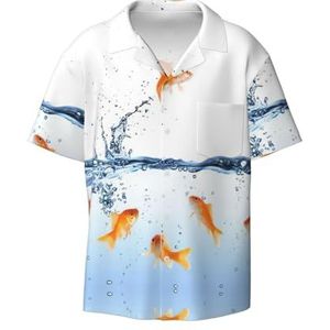OdDdot Fish in Water Print Heren Overhemden Atletische Slim Fit Korte Mouw Casual Business Button Down Shirt, Zwart, 4XL