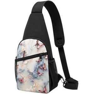 YLQHZW Marmer En Vlinder Sling Bag Crossbody Schouder Borst Tas Reizen Wandelen Rugzak Dagrugzak Voor Vrouwen Mannen, Marmer en vlinder, Eén maat