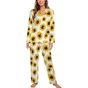 Zonnebloemen Pyjama Sets met Lange Mouwen Voor Vrouwen Klassieke Nachtkleding Nachtkleding Zachte Pjs Lounge Sets