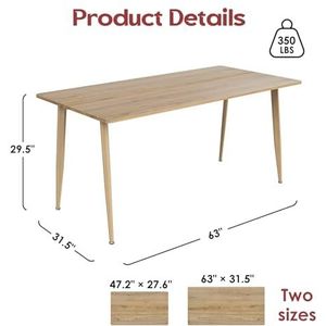 STARY 47,2 inch rechthoekige eettafel stoelen tot 4-6 personen met houten tafelblad en metalen frame