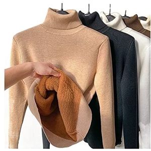 PROEES Gevoerde coltrui vrouwen winter warm dikker plus gebreide truien slanke gebreide truien lange mouwen tops (kleur: coltrui kaki, maat: M (45-50kg))