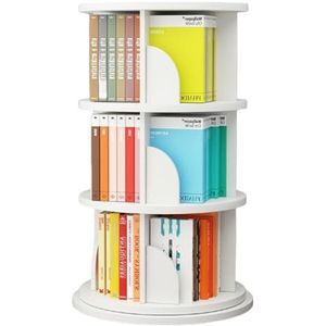 MMPZGZYQ Draaiende boekenplank, draaiende boekenplank toren, ronde boekenplank, van toepassing op kleine ruimte, kleine boekenkast opbergrek voor, slaapkamer studeerkamer (kleur: wit, maat: 50 x 50 x